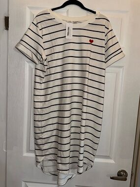 JDY Sweet Tee Striped T-Shirt Dress NWT XL White Navy Red Heart